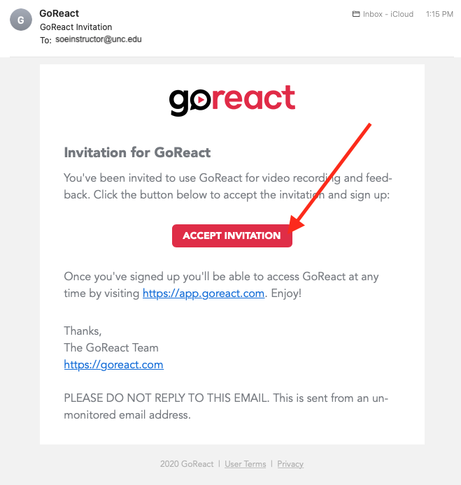 GoReact Instructor Invite Email