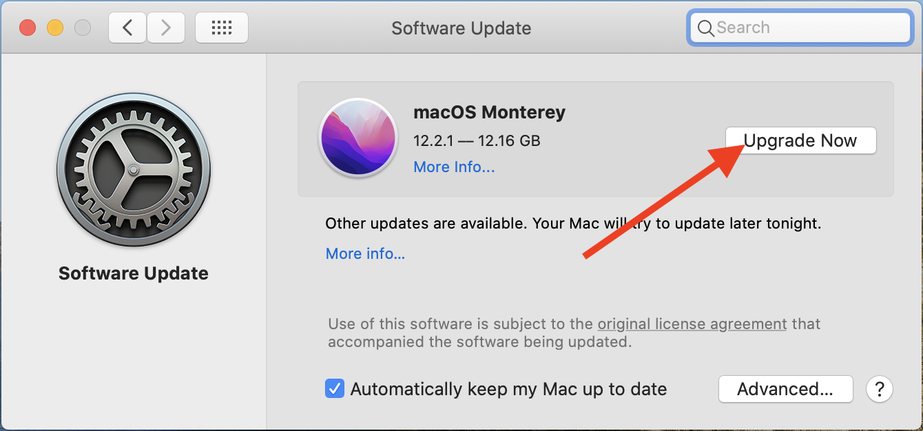 macOS Monterey Upgrade Panel in Sys Prefs